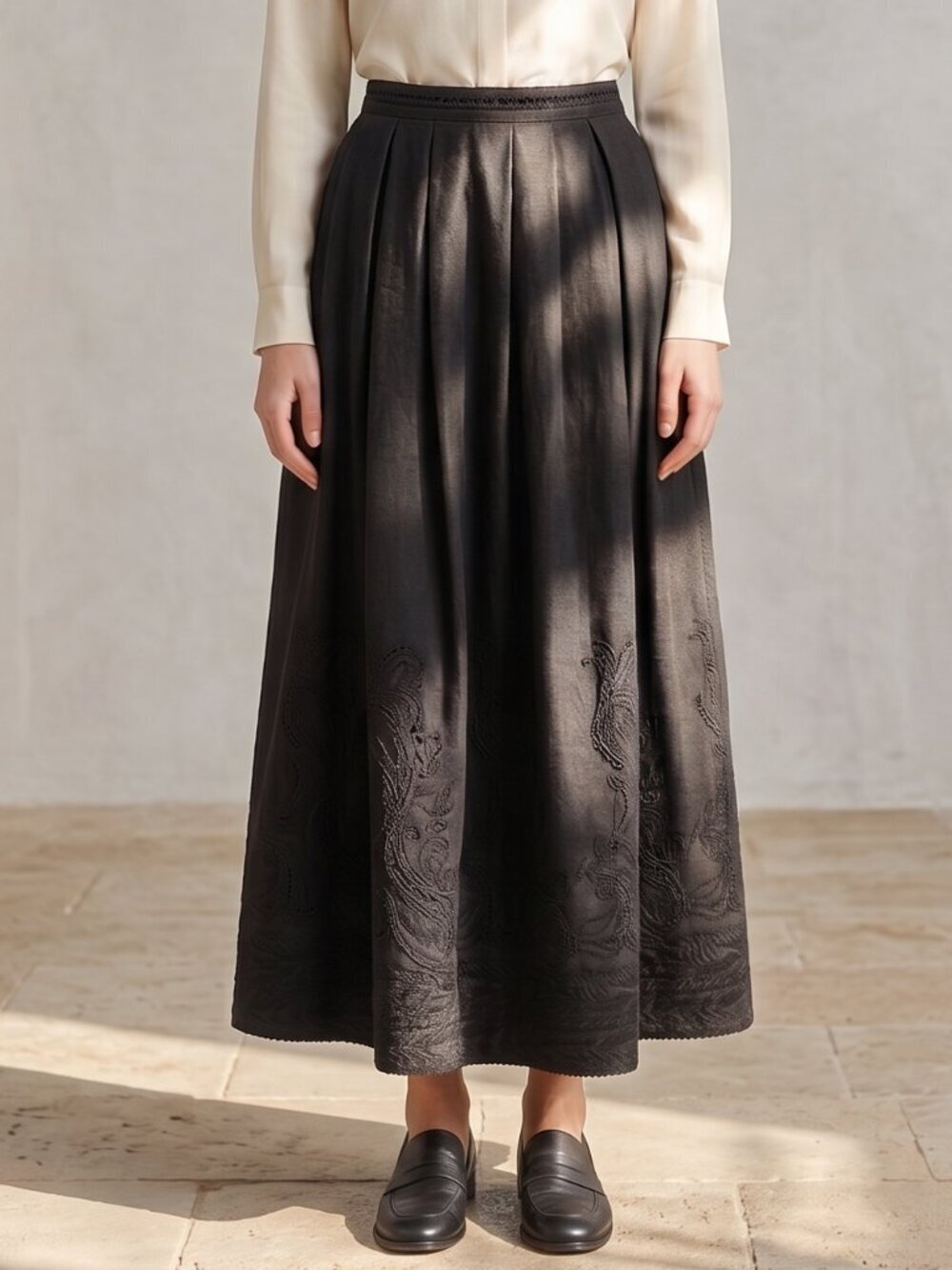 Ermanno Scervino Black Embroidered Maxi Skirt Made Italy XS NWT